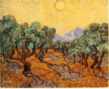 Vincent Van Gogh : Olive Trees with Yellow Sky and Sun